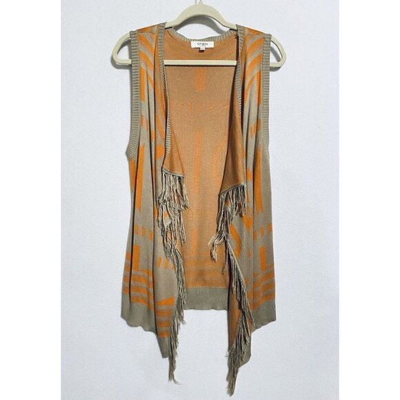 Umgee Womens Small Medium Sleeveless Tribal Fringe Sweater Vest Tan Orange Boho - Picture 1 of 7